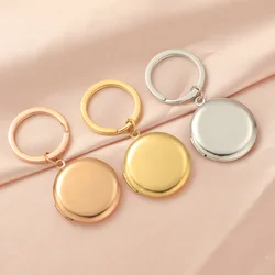 Stainless Steel Round Photo Frame Memory Locket Keychain Mirror Polished Charms Can Open Pendant for Anniversary Keepsake Gifts