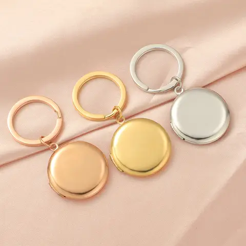 Stainless Steel Round Photo Frame Memory Locket Keychain Mirror Polished Charms Can Open Pendant for Anniversary Keepsake Gifts