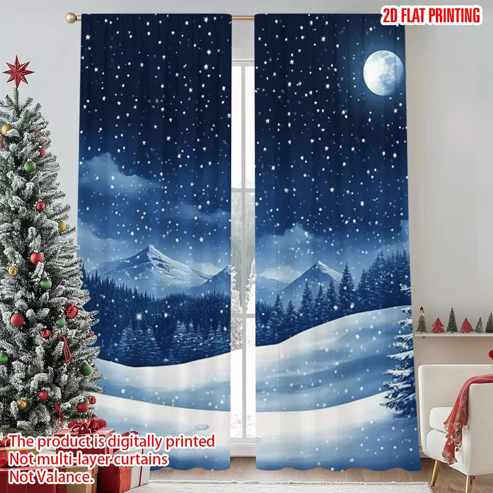 

2pcs 2D flat printing Christmas Drapes Winter Night Snowflake Durable Polyester Without Electricity Holiday Decorations Perfect