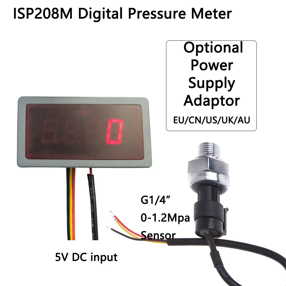 ISP208M 1200Kpa  Digital Pressure Meter With PressureSensor 0-1.2Mpa G1/4