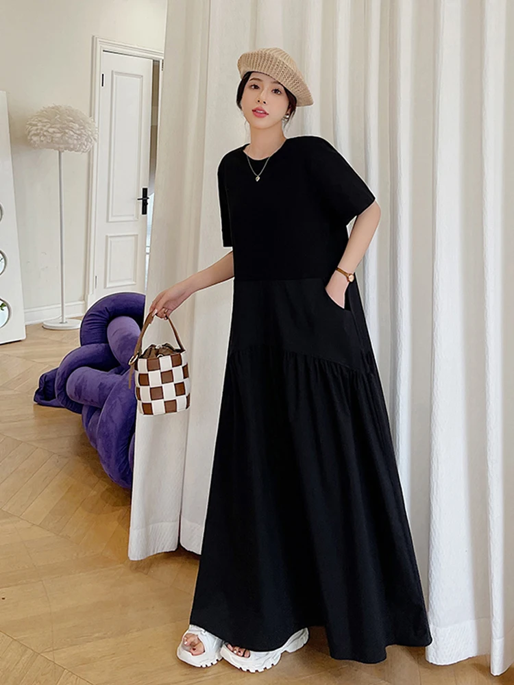 NYFS-فستان نسائي كوري مرقع ، فساتين طويلة ، مقاس كبير ، فضفاض ، أكمام قصيرة ، واقي شمسي إضافي ، Elbise ، صيف ، جديد ، ـــ #4