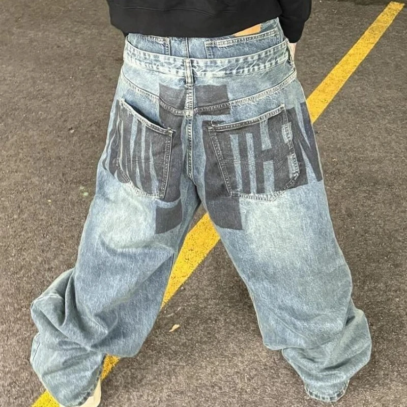 2025, amerikanische Damenjeans mit doppelter Taille, Y2k-Retro-High-Street-Lazy-Style-Bodenhose mit weitem Bein für Männer und Frauen