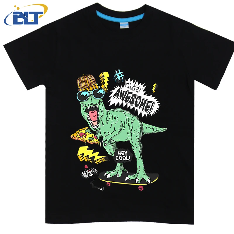 T-shirt imprimé dinosaure pour enfants, haut d'été décontracté à manches courtes, coton, adapté aux garçons et aux filles, mignon