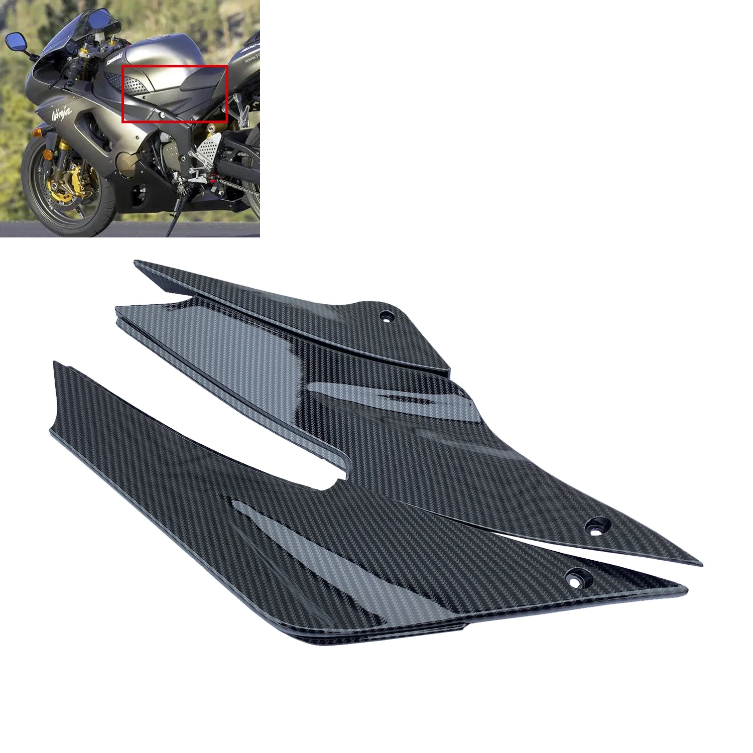 Motorcycle Carbon Fiber Printing Gas Tank Side Trim Cover Panel Fairing For Kawasaki Ninja ZX6R 636 2005 2006