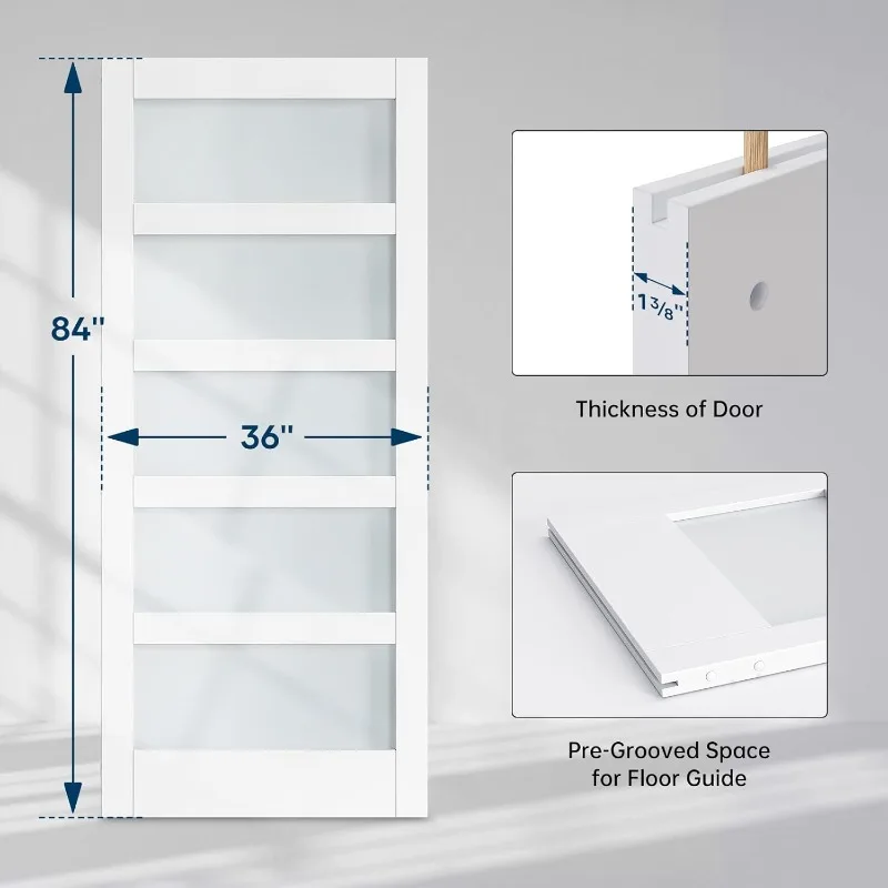 5-Lite Frosted Glass, LVL Wood Panel, PVC Surface, Assembly Needed Interior Doors for Bathroo