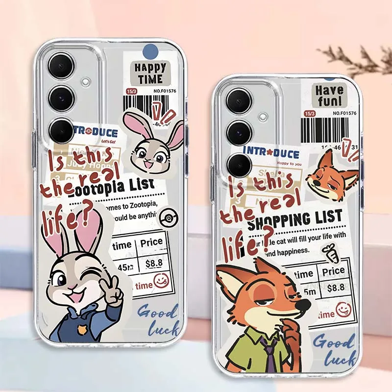 

Disney Zootopia Cartoon For Samsung Galaxy Note 20 10 F12 M23 F23 M14 F15 M54 M55 Ultra Plus 5G TPU Transparent Phone Case
