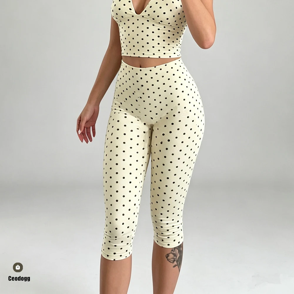 Dot Women Polka Yoga Legging High Waist Butt Lifting Workout Calf Legging Gym Elastic Cycling Capris Female Fitness Shorts XP258