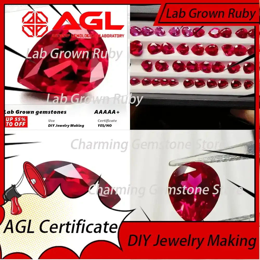 

Lab Grown Ruby Pear Shape VVS1 for Jewelry Making Materials Selectable AGL Certificate Lab Grown Sapphire Blue Gemstone Lab