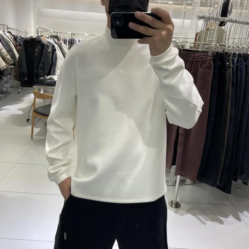 

Men's Winter Fashionable Thermal Slim Fit Long Sleeve T-Shirt Half High Collar Velvet Patchwork Base Layer Top