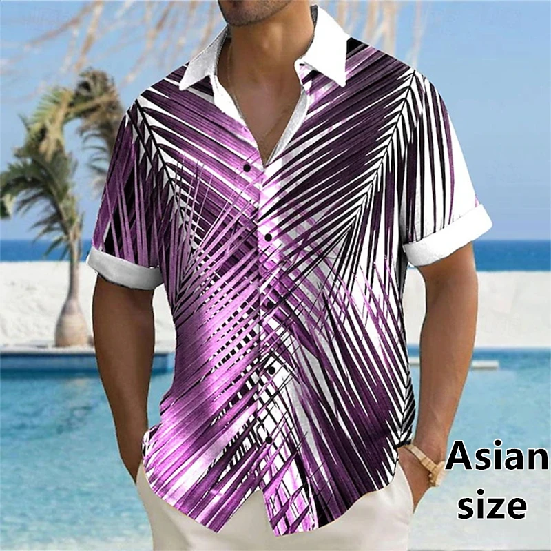 

New Palm Leaf Hawaiian Shirt Summer Men Casual Vacation Outdoor Streetwear Casual Button Up Lapel Short Sleeve Women Shirts Tops