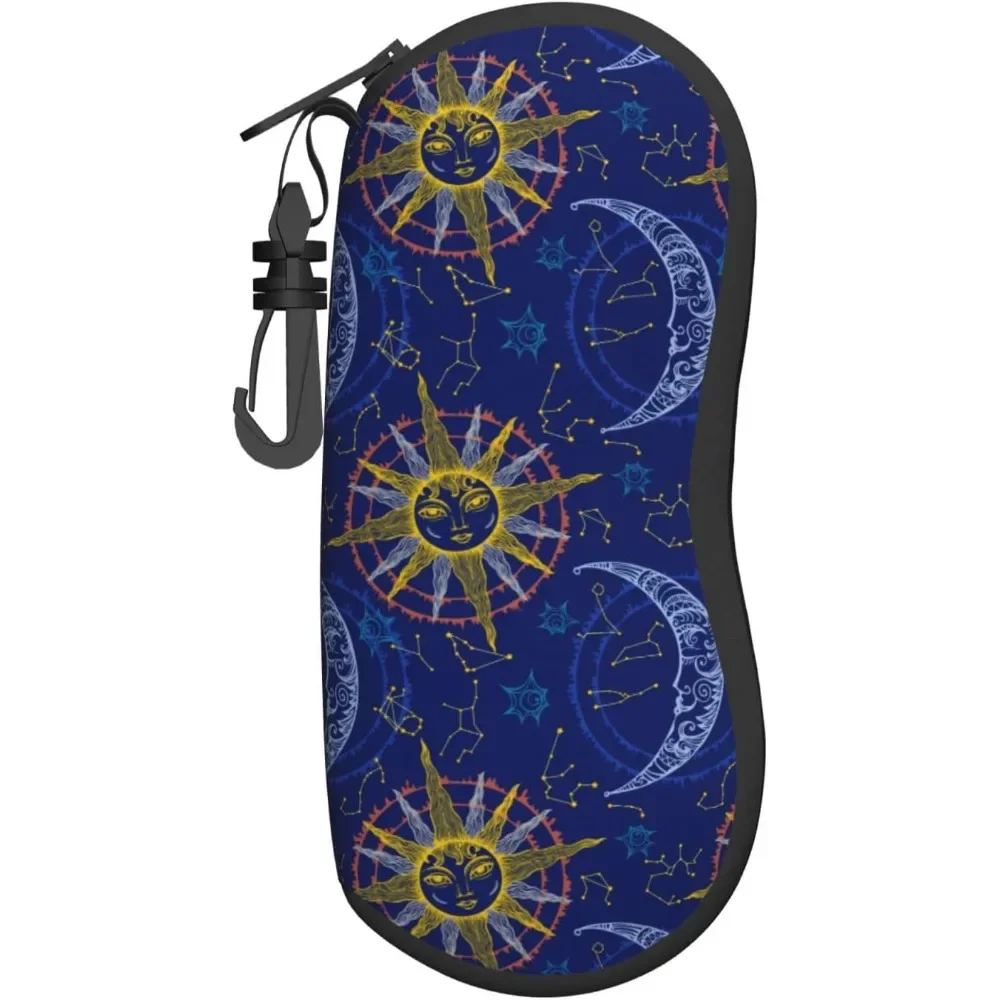 Sun Moon Twelve Zodiac Signs Glasses Case Pouch Zipper Soft Eyewear Storage Box Outdoor Portable Anti-Pressure Sunglasses Bag