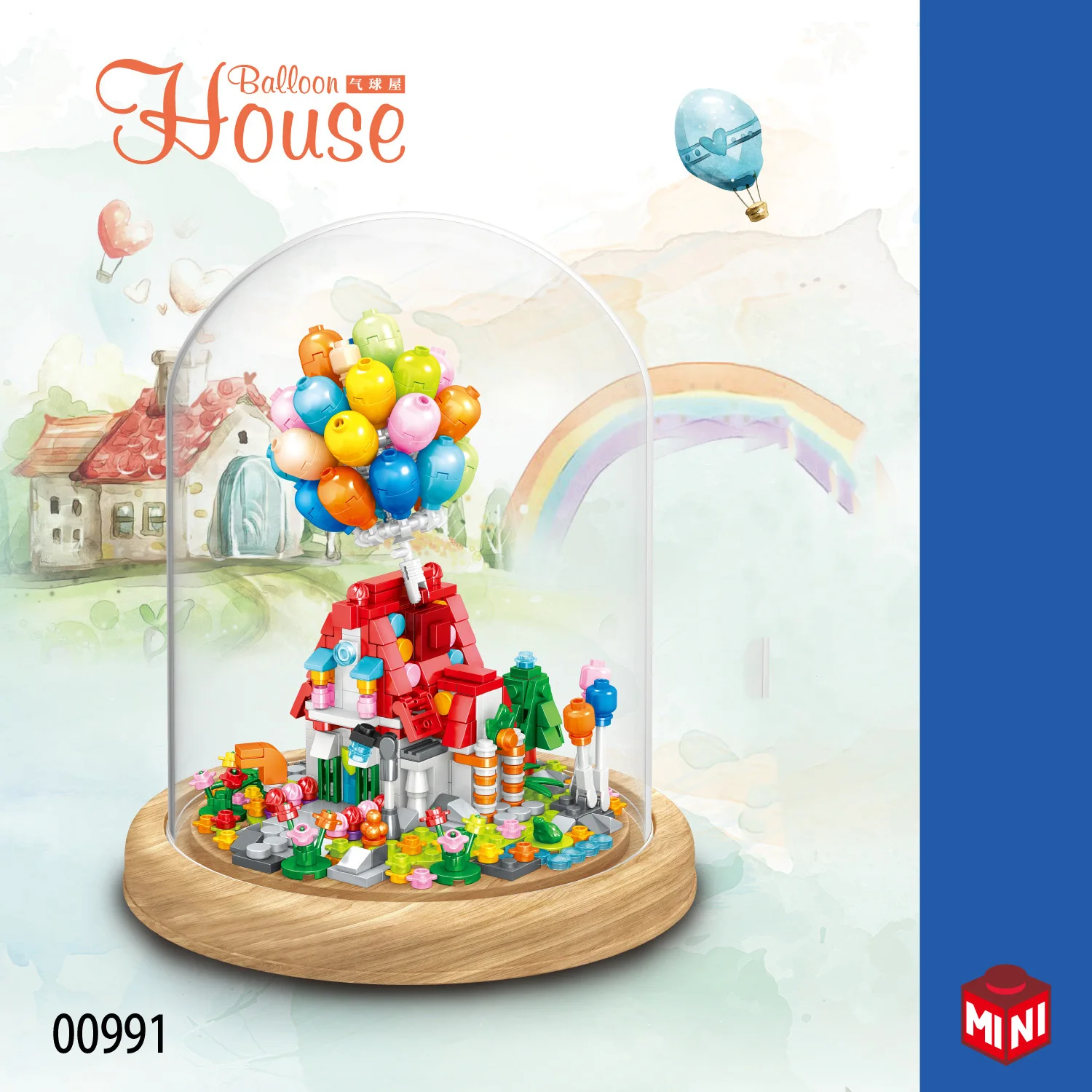 

Creative Display Stand Micro Diamond Block Construction Build Brick Dream Balloon House Toy With Dust Cover Nanobrick For Gift