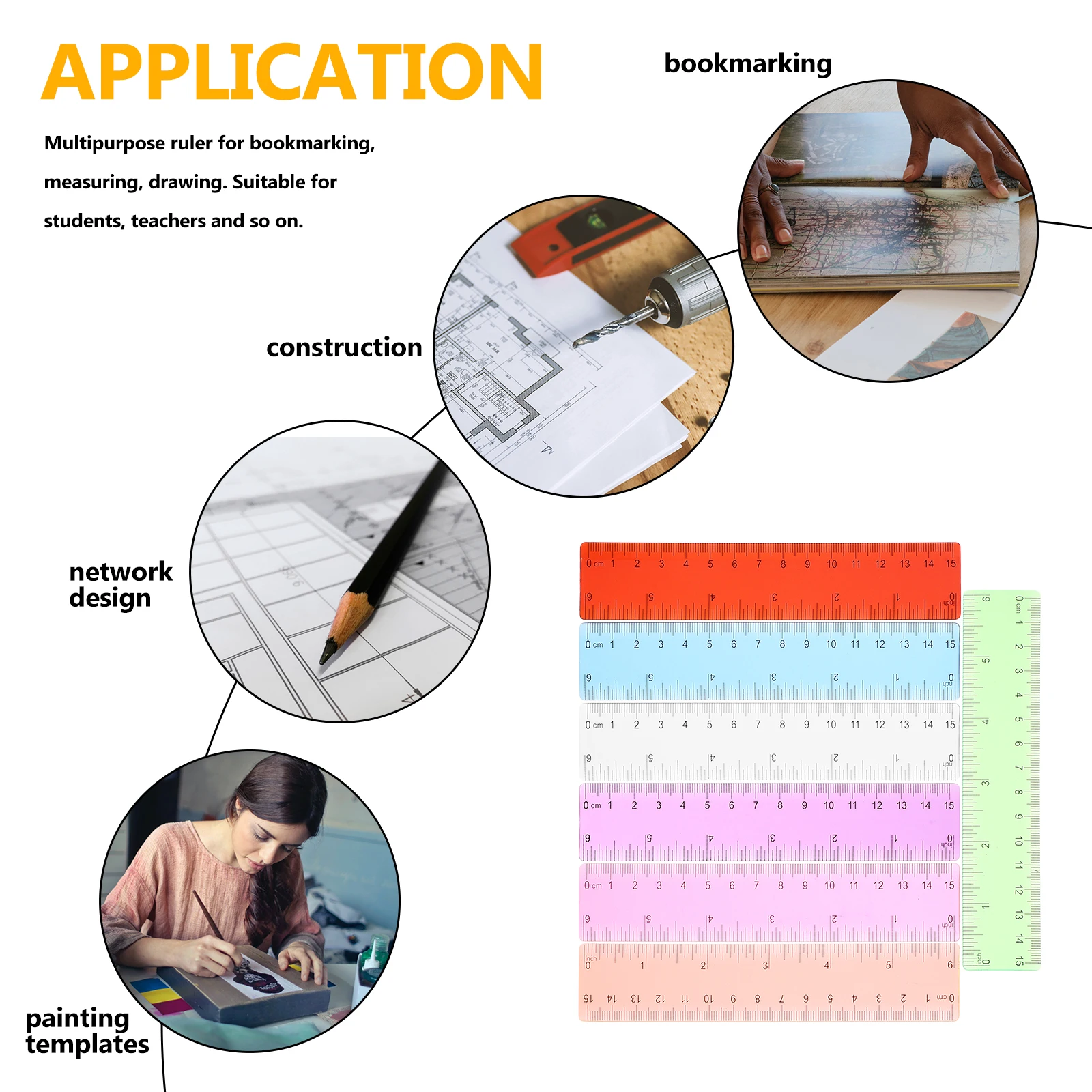 14 Pcs Colored Transparent Ruler Centimeters Multifunction Kids Teaching Desk School Supplies Straight Board Drawing Student