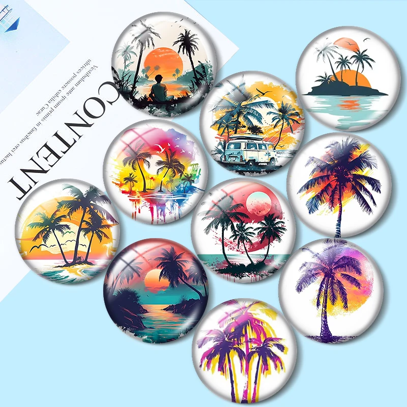Beach Sunset Coconut Tree  12/18/20/25mm glass cabochon  bracelet pendant rings for jewelry demo earrings back Making findings