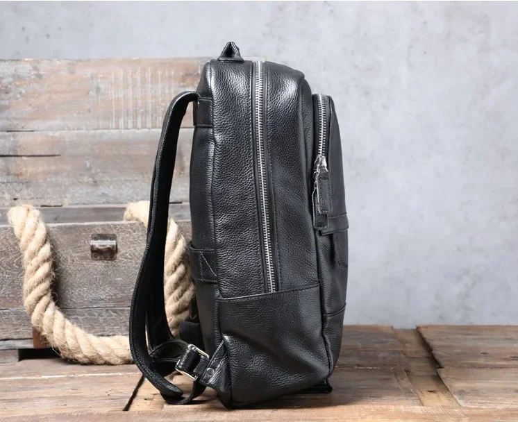 Simple casual head leather men's backpack, handmade leather computer backpack, leather fashion bag