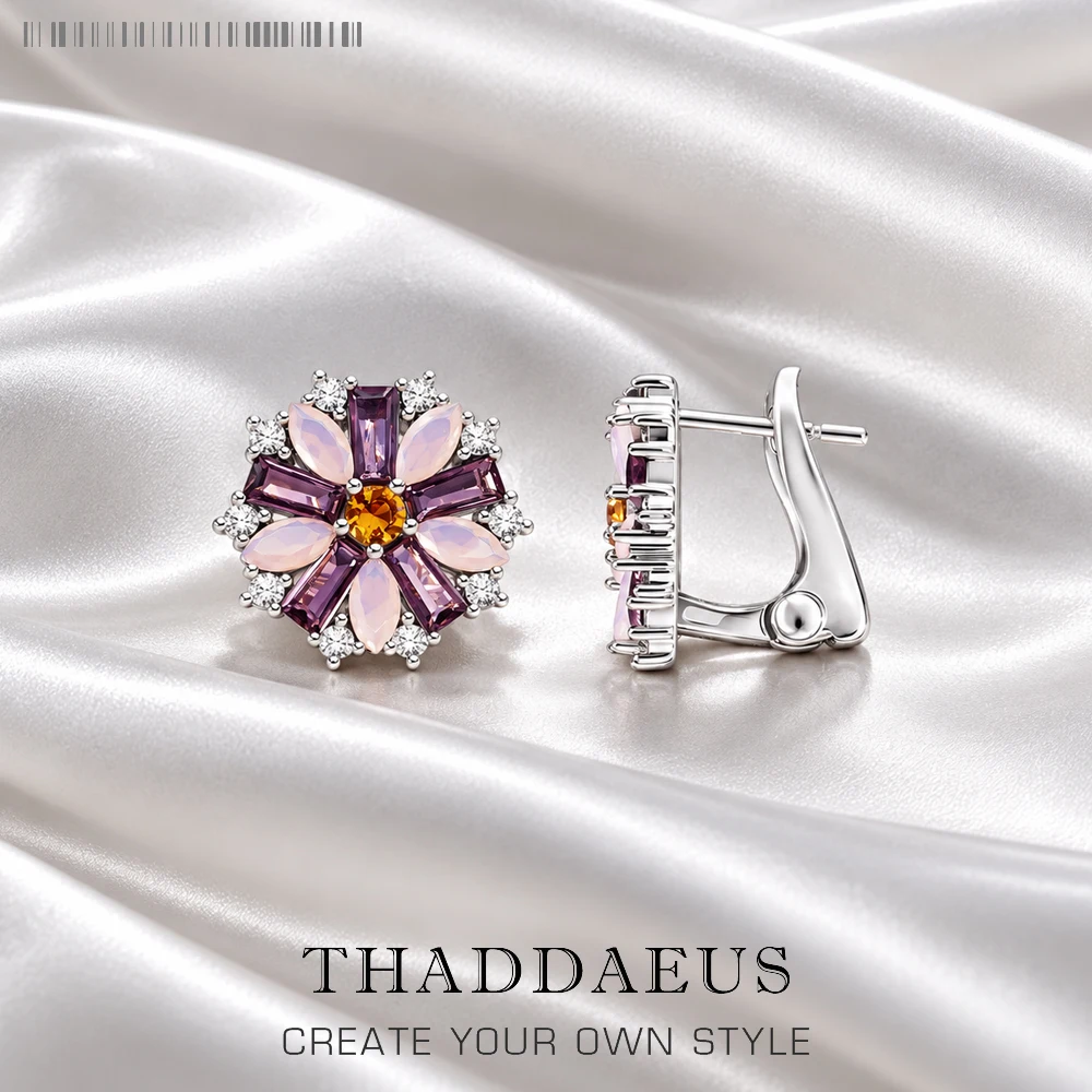 Ear Clip Colorful Flower,Europe Style Luck Happiness Fine Jewerly For Women,2022 Brand New Bohemia Gift In 925 Sterling Silver