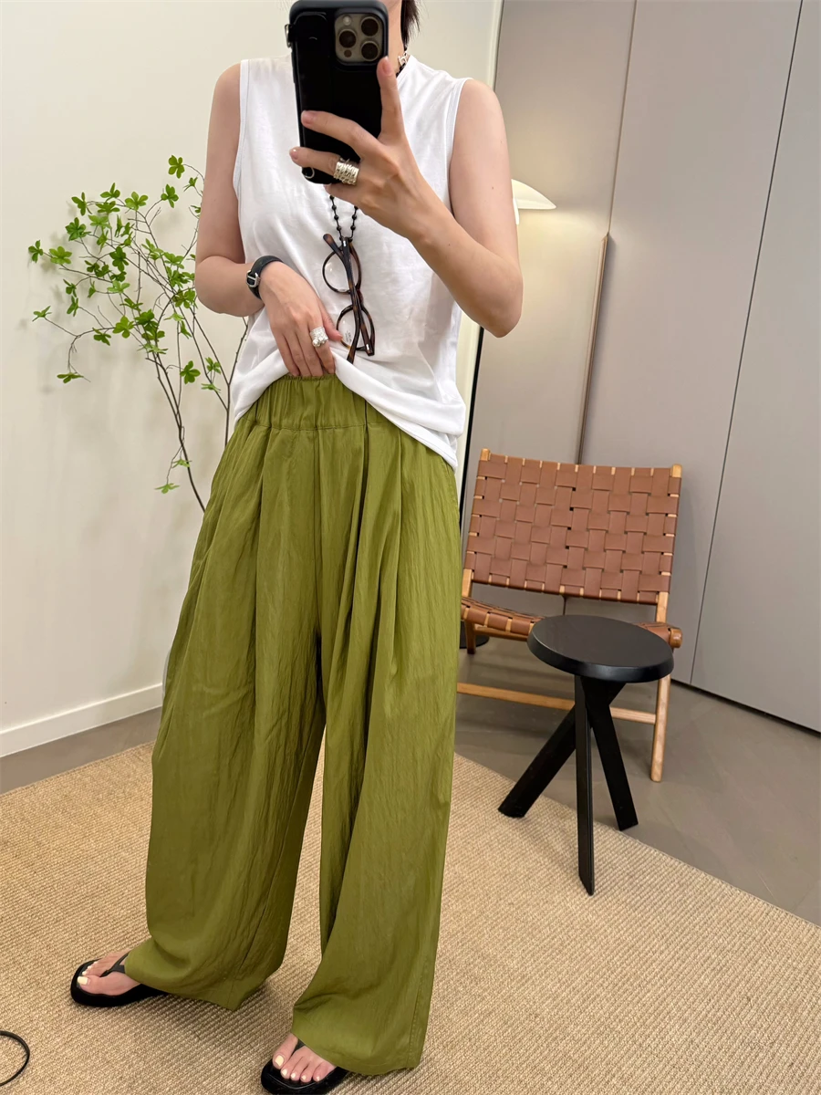 

MKDesign Spring Summer New Ultra-Thin Slimming Bright Color Versatile Casual Wide Leg Floor-Length Pants Cool Pants
