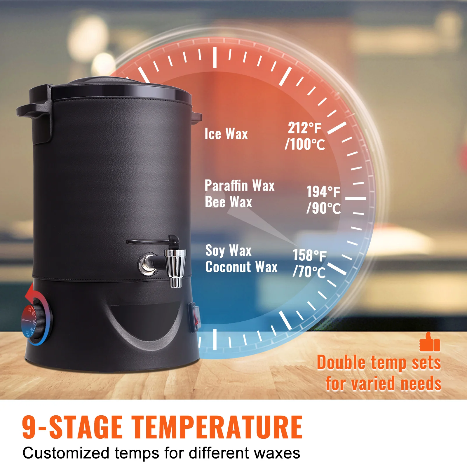 VEVOR 6,5 l 10 l Wachsschmelzer für die Kerzenherstellung, großer elektrischer Wachsschmelztiegel, einfacher Ausgießer, 9-stufige Temperaturregelung