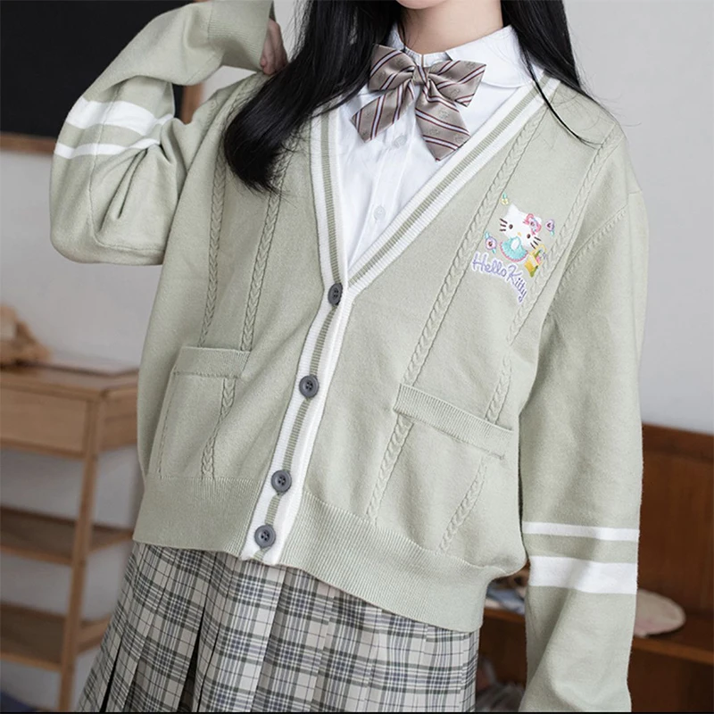 Sanrioed Hello Kittys Embroidery Knitted Sweater Women Cartoon My Melody Cinnamoroll Kuromi Y2K Girl College Style Cardigan Coat