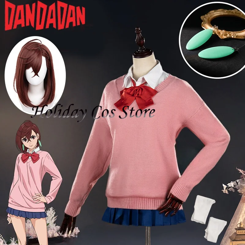 Momo Ayase Cosplay Costume Wig Anime School JK Uniform Earrings Pink Sweater Skirt Halloween Carnival Party For Adult Women