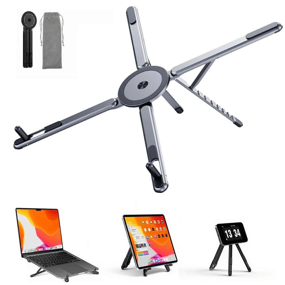 Support pour ordinateur portable 3 en 1, réglable, en alliage d'aluminium, pliable, magnétique, pour ordinateurs portables, tablettes et téléphones