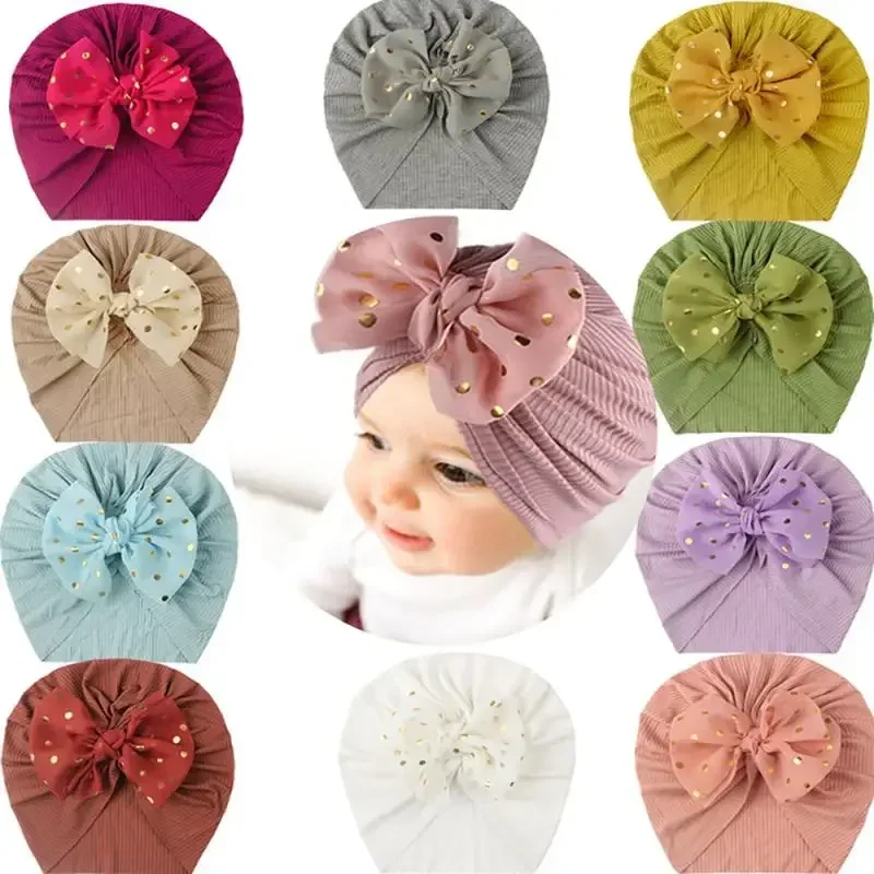 Baby Accessories Newborn Baby Children Baby Boy Girl Indian Turban Polyester Twist Bow Solid Color Soft Hat