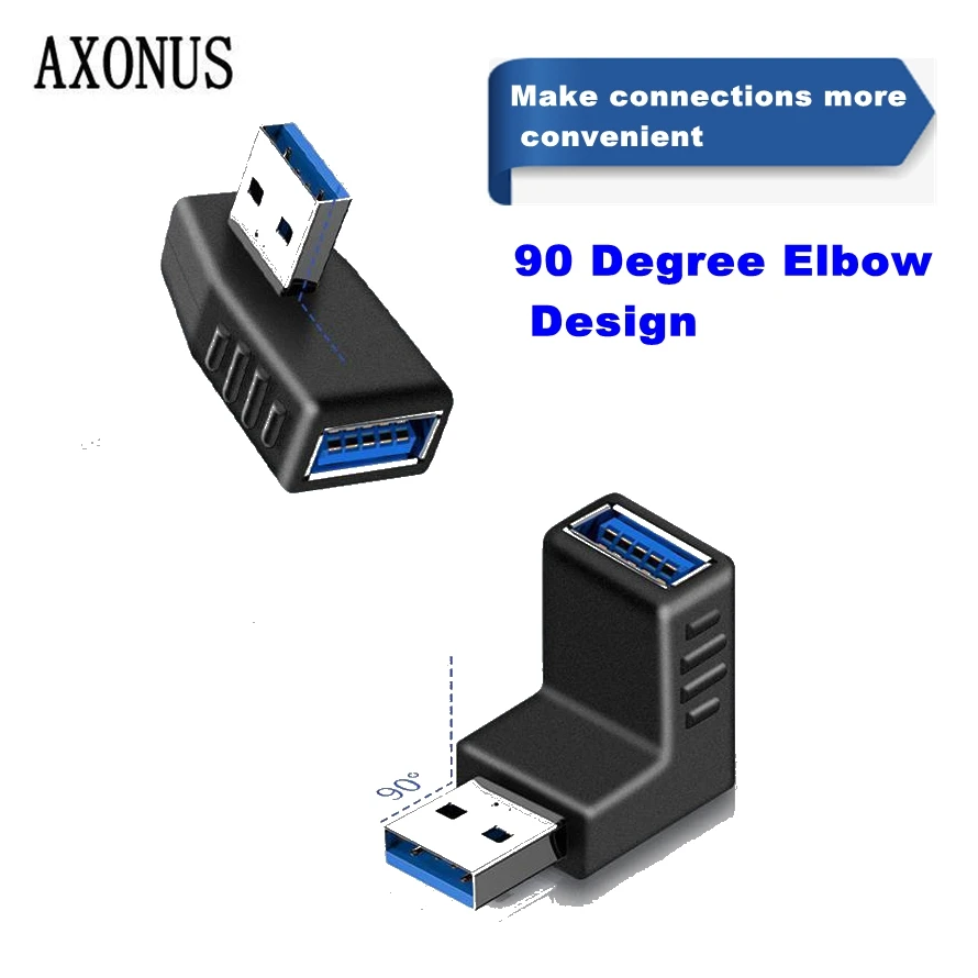 USB 3.0 adapter right angle male to female elbow extension converter for car mounted mobile phone charging, USB flash drive data