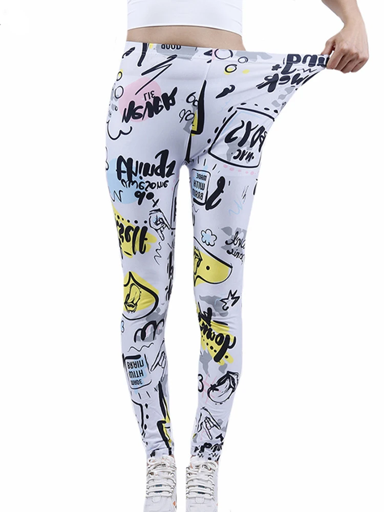 CUHAKCI Summer Style Women Leggings Color Letter Printed Leggins Slim Workout Pants Punk Girl Trousers Streetwears Drop Shipping