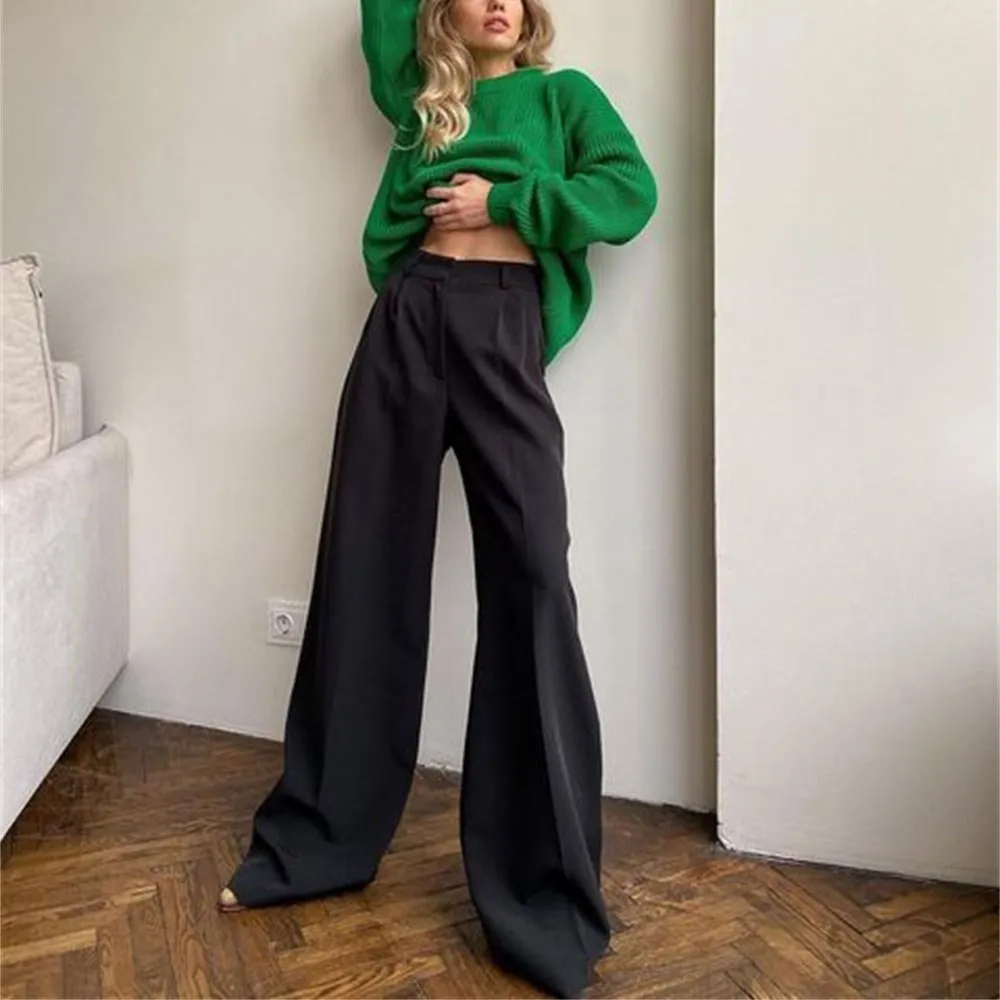 Ele Casual Women's Slim Pants High Waist Straight Leg Pants Versatile Long Trousers for Spring Autumn Polyester Material