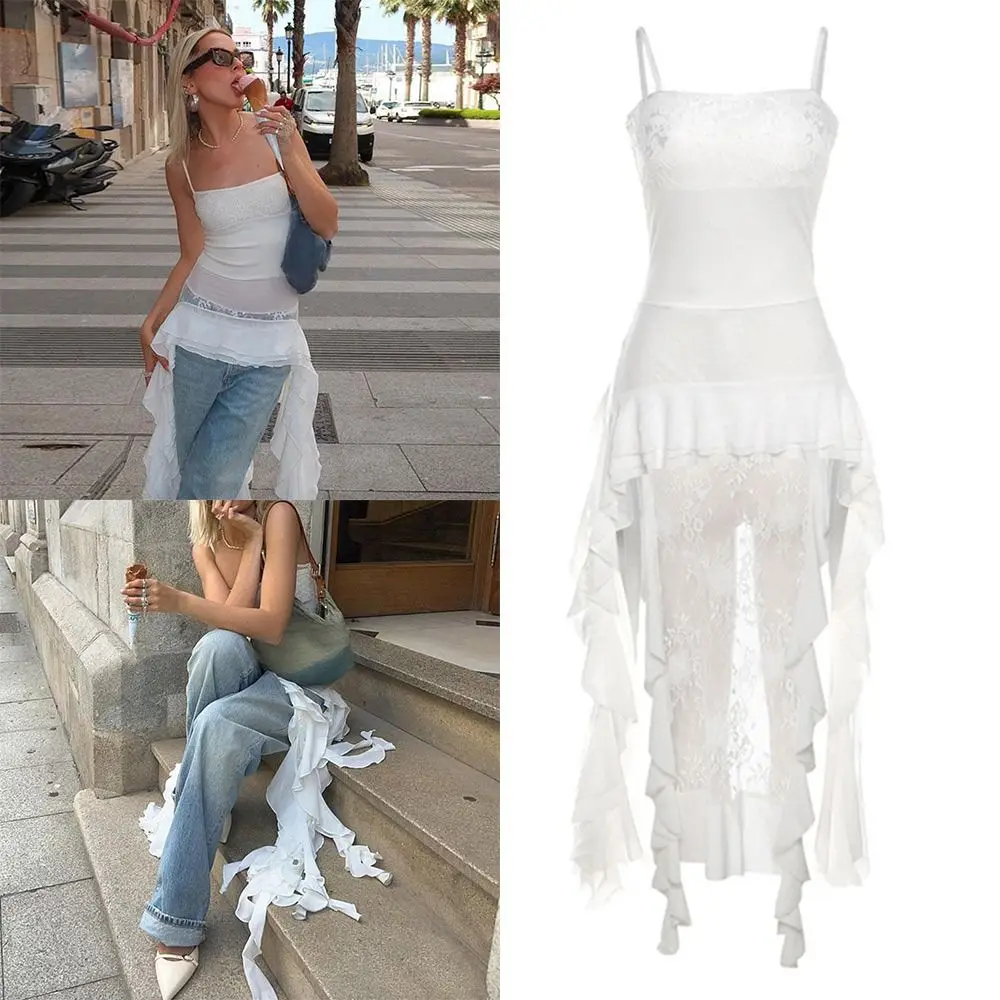 New Polyester Off-shoulder Dress Sleeveless Irregular Spaghetti Strap Dress Solid Color Dress