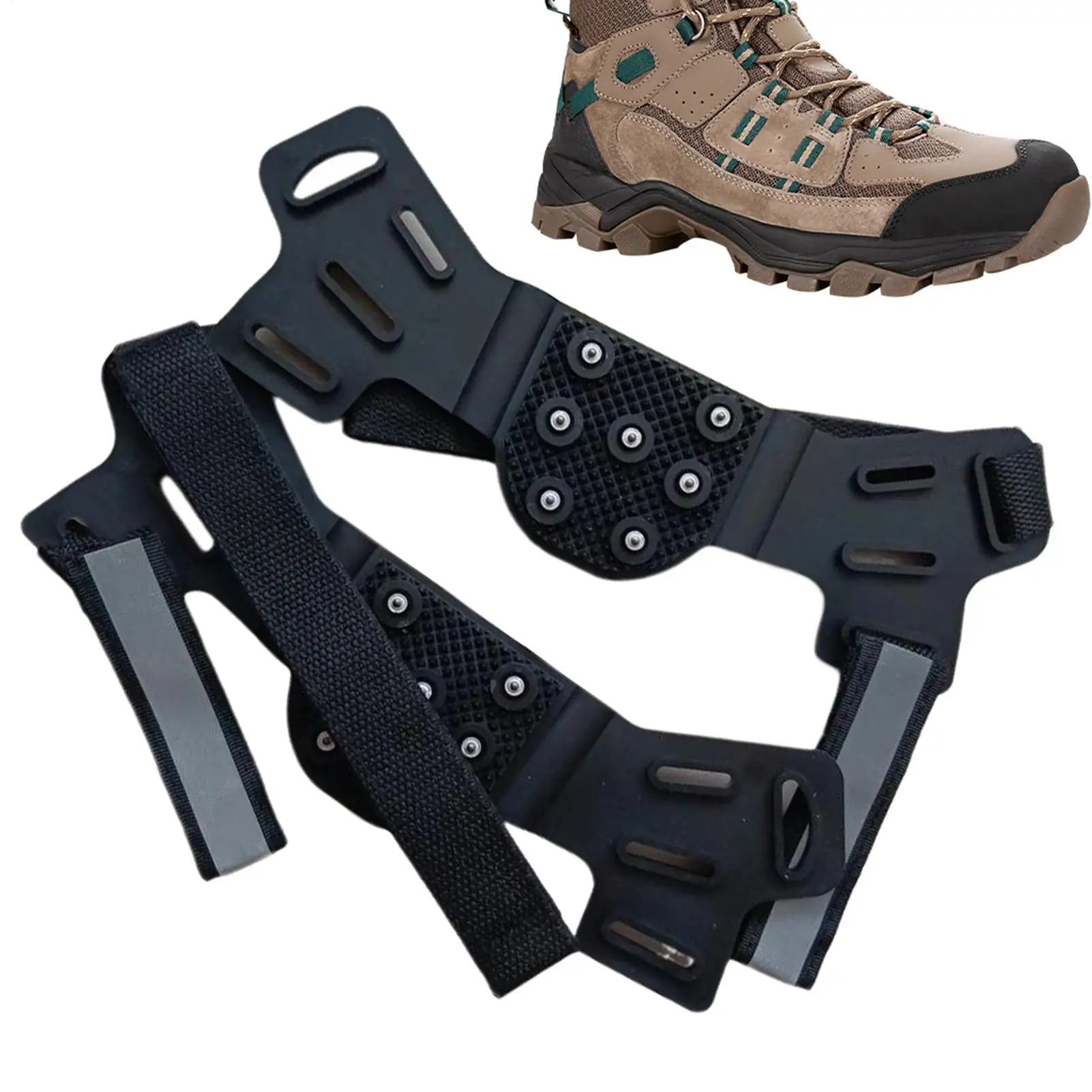 

Ice Cleats 7 Spikes Traction Grippers Adjustable Non-Slip Ice Crampons With Reflective Stripes For Outdoor Work Winter Commuting