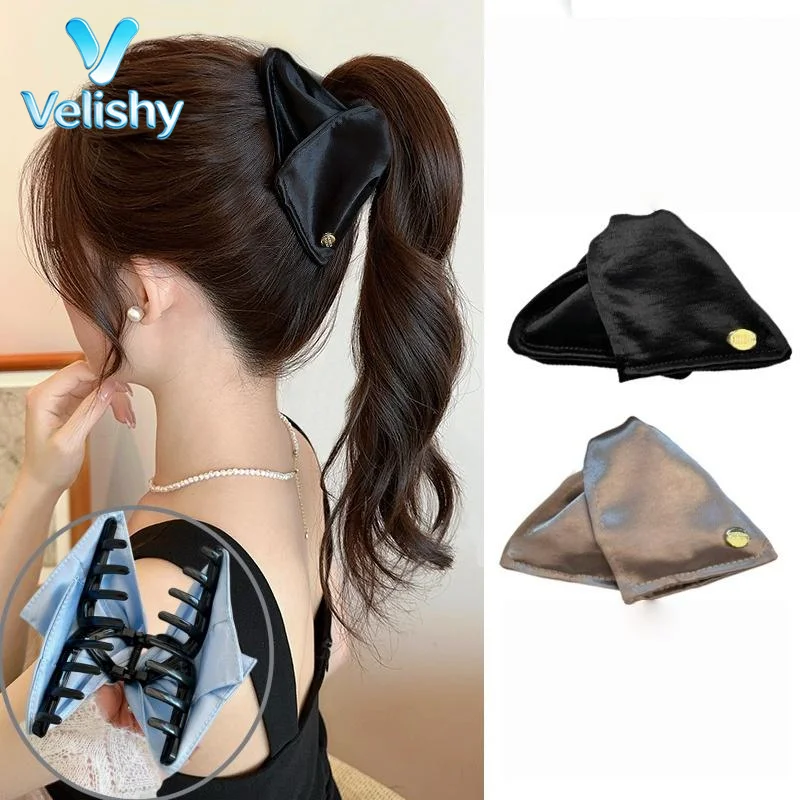 1Pcs French Fabric Shell Hair Clips with Triangle Design for Women Daily Elegance