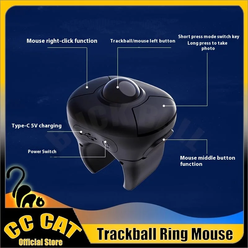 

Trackball Ring Mouse Wireless Bluetooth Dual Mode Mouse E-Book Page Flipping Air Mouse Short Video For Tablet iOS Smart Car PPT