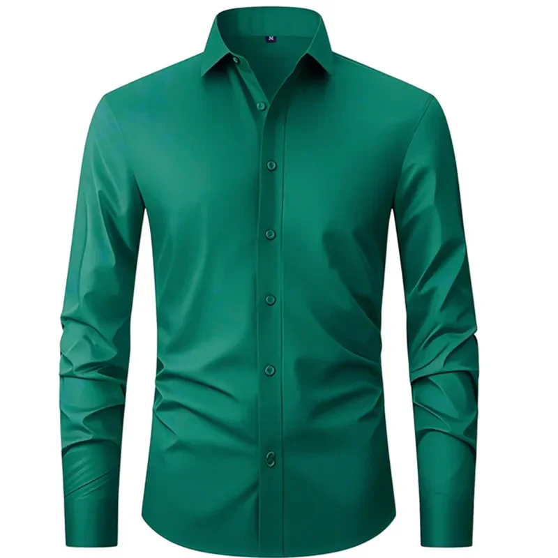 

LIBIELIY US EU Size XXL Mens Business Shirt Long Sleeve Solid Color Spring Autumn Social Formal Wrinkle Free Slim Fit Male Stret