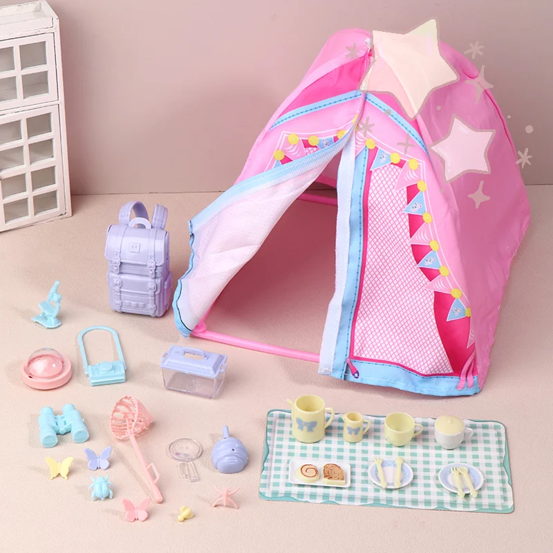 Maßstab 1:12 Puppenhaus Miniatur Simulation Outdoor Camping Set Zelt Kit Picknick Liefert Micro Landschaft Diorama Foto Requisiten