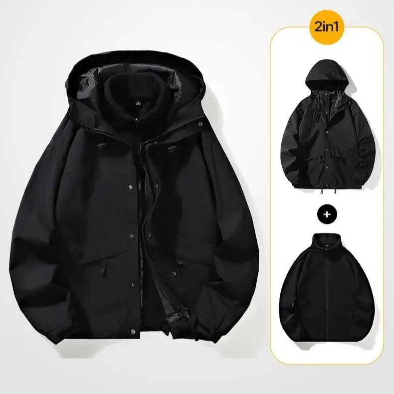 Three IN ONE Removable Punching Jacket Men's Women Unisex Rocker Fleece Hooded Jacket Windproof Waterproof Warm Soft Breathable