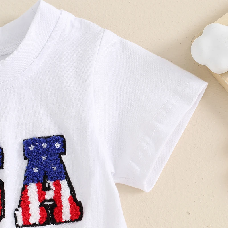 Baby Boy Fourth of July Outfit Short Sleeve Letter Top American Flag Shorts Set USA 4th of July Summer Clothes