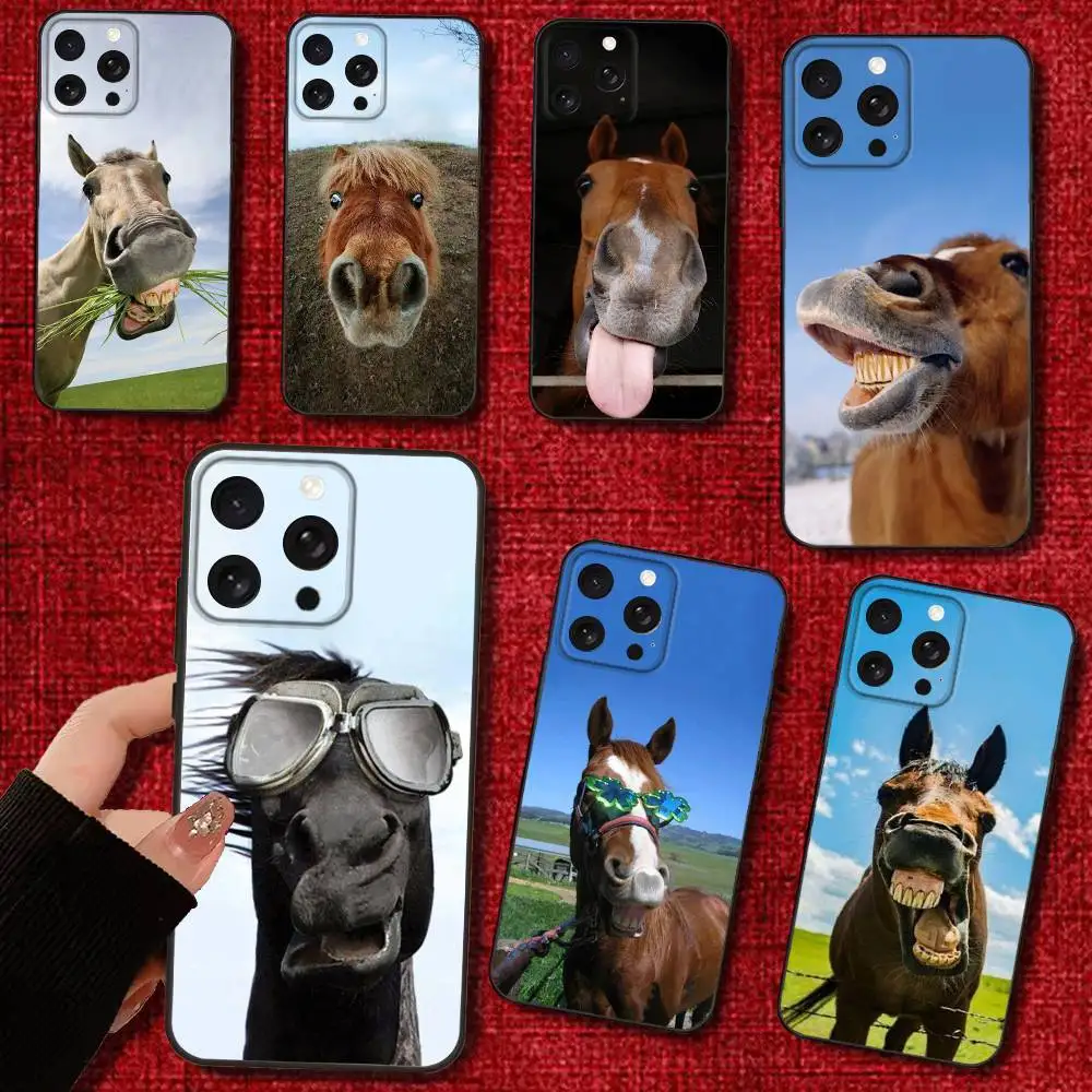 

Funny Horse Horses Phone Case For iPhone 16e,16,15,14,13,12,11,Pro,X,XS,Max,XR,Plus,Mini Soft Black Cover