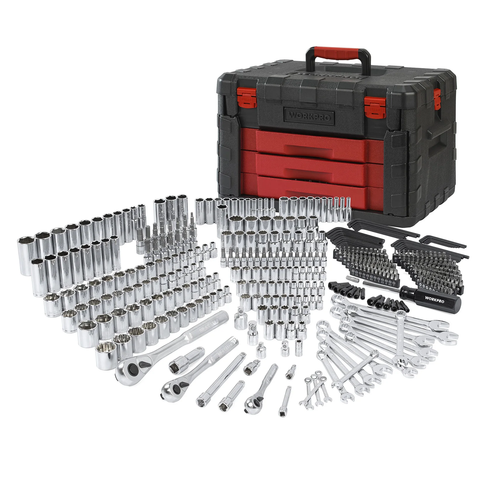 WORKPRO 449pcs Socket Set Car Repair Tool Ratchet Spanner Wrench Set Pawl Socket Spanner Screwdriver Metalworking Tool Kit