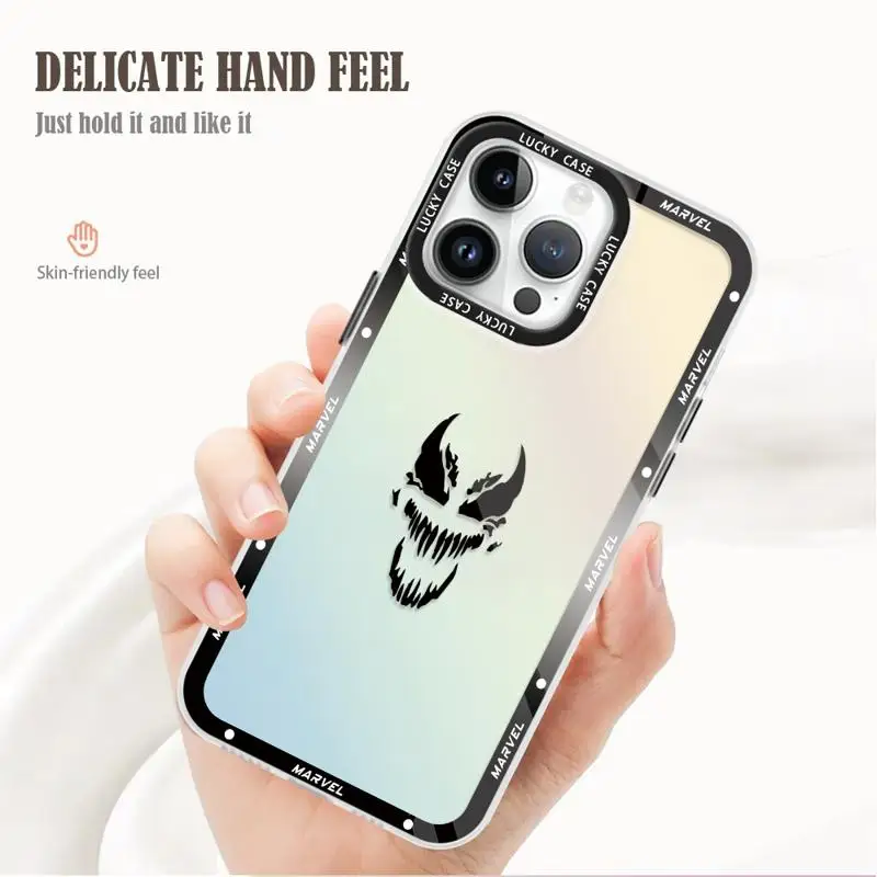 Marvel Spiderman Iron Man for iPhone 15 14 13 12 11 pro Max XS XR X 7 8 Iridescent Laser Clear Gradient Color Matte Phone Case