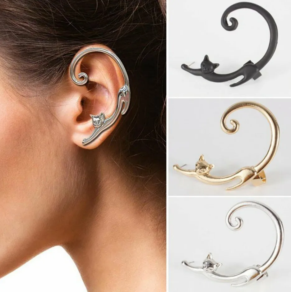 1pcs Cute Cat Ear Clip Earrings Personality Ear Cuff Earrings for Women Punk Ear Wrap Left Ear Vintage Jewelry boucle d'oreille