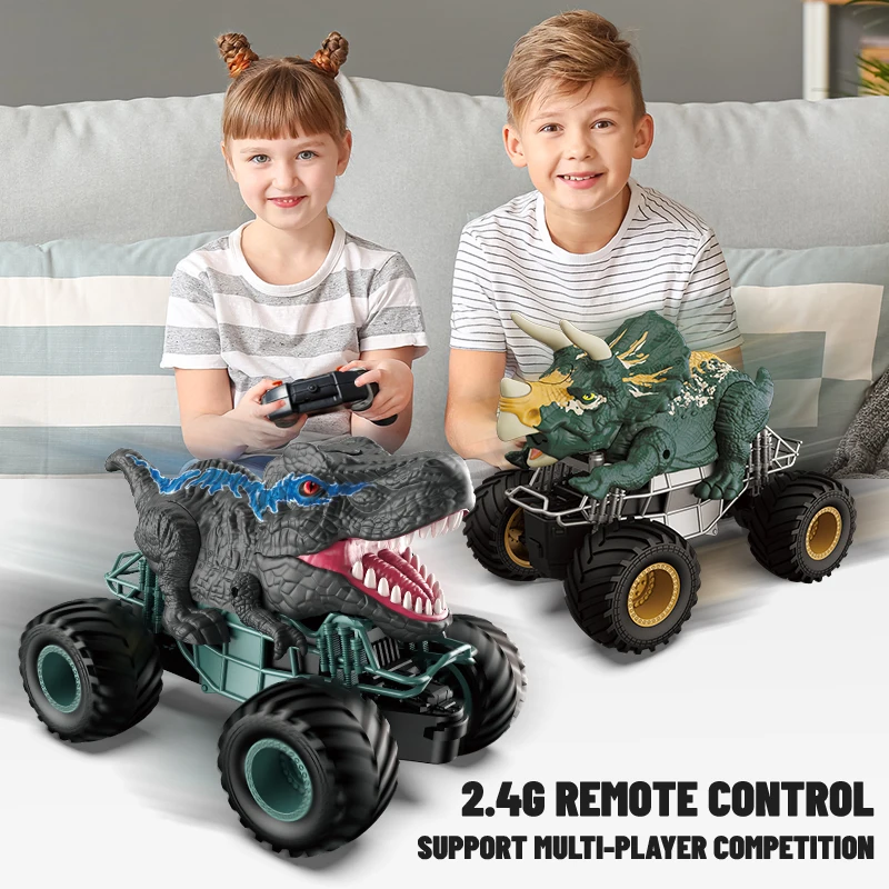 2.4GHz Dinosaur RC Car Big Wheel Remote Control Vehicle Lights Spray stunt vehicle climbs off-road children's toy car