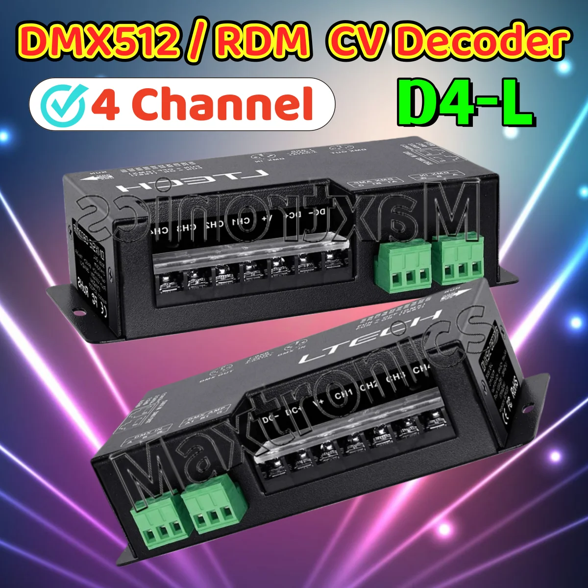 

D4-L LTECH DMX512/RDM 4-канальный декодер CV 6A*4CH 8A *3CH DC5-24V Control Max 24A для одноцветных светодиодных лент/RGB/RGBW
