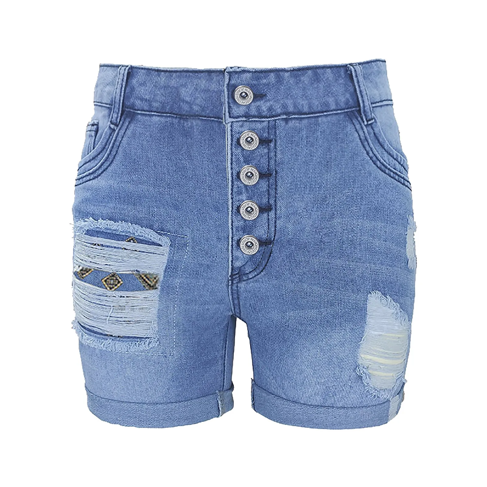 Shorts jeans bordados vintage para mulheres, shorts casuais soltos e versáteis, buraco lavado, moda patch, verão, 2024