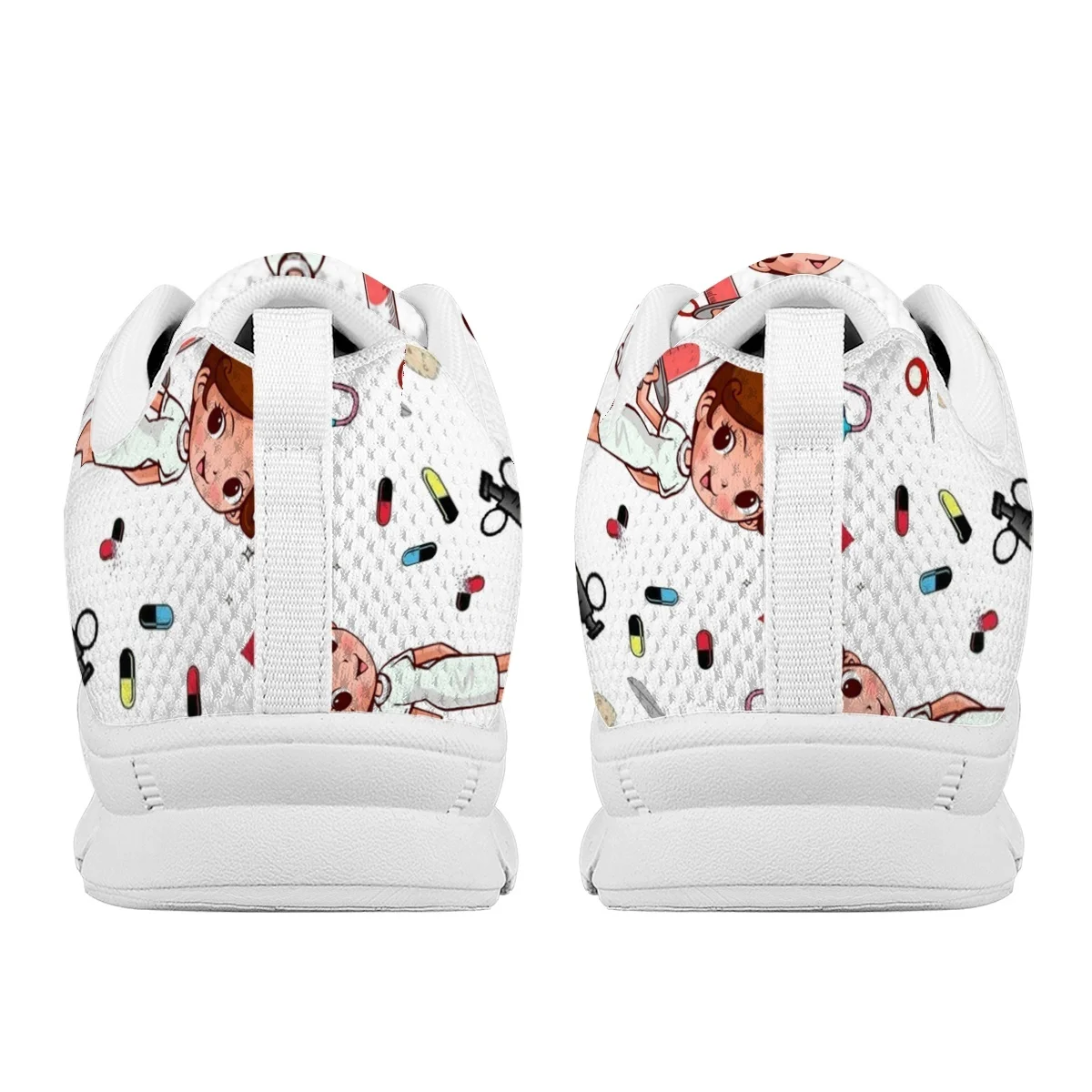 Belidome White Cartoon Nurse Women Tennis Dental Shoes Running Walking Sneakers Work Casual Lightweight Non-Slip Gym Trainers