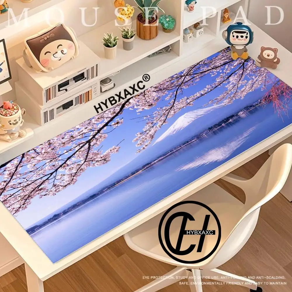 Japane Mt Fuji Mouse Pad Gamer Carpet Office Desk Decor Accessory,cherry Blossom Mousepad Mountain Landscape Sakura Tree,deskmat