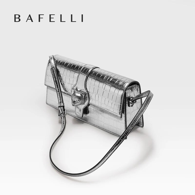 BAFELLI 2025 NEW WOMEN'S LUXURY BAGS CAT BRAND FASHION HANDBAG SILVER LEATHER CLUTCH STYLISH EVENING CASUAL PURSE HIGH QUALITY