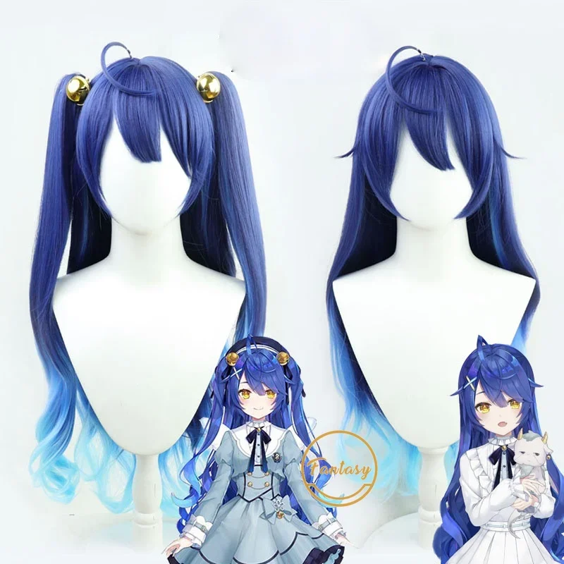 Vtuber-Peluca de cabello sintético para Cosplay, coleta larga azul, para fiesta de disfraces de Halloween, con gorro de peluca gratis, para YouTube, Amamiya Kokoro