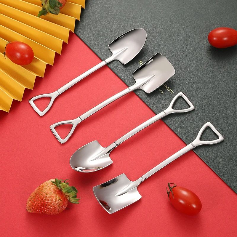 1/2Pcs For Ice Cream Dessert Tableware Scoop Cutlery Set  New Shovel Spoons Stainless Steel Teaspoons Creative Coffee Spoon