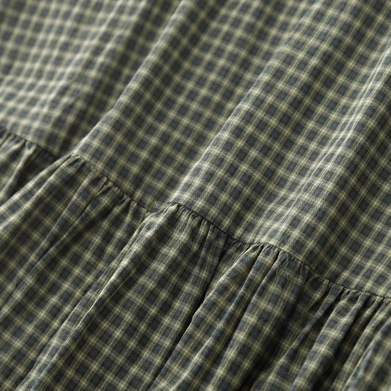 Mulheres literárias confortáveis oversized algodão manga longa vestido xadrez outono verão nova camisa casual vestido n925